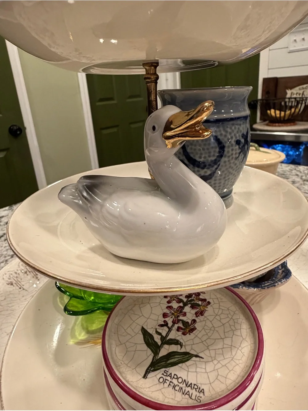White Ceramic Duck Figurine with Gold Beak - Decorative Home Dining Accent